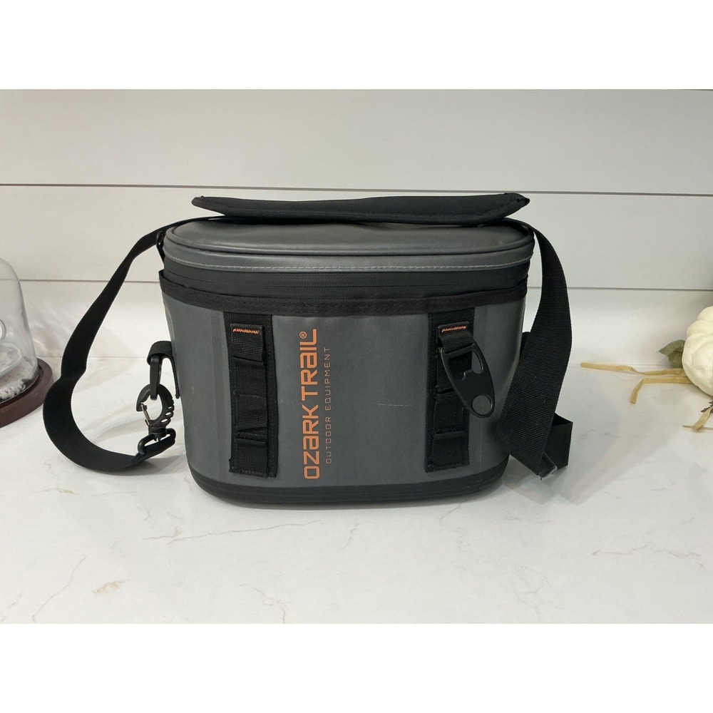 Ozark Trail Soft-Sided Cooler 6-Can Gray Orange Zip Top OT-006-4S Shoulder Strap